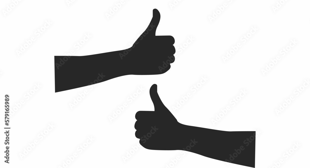 Two hands with thumbs up. Black and white vector illustration isolated on white background. Two hands with thumbs up. Black and white vector illustration isolated on white background.