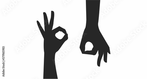 Black silhouette of hands showing ok sign on white background. Vector illustration.