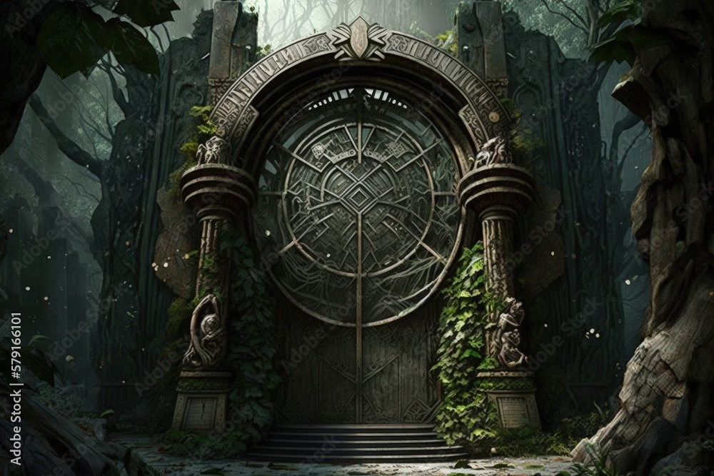 Obraz premium Landscape with mystical portal of ancient ancestors. Generative AI