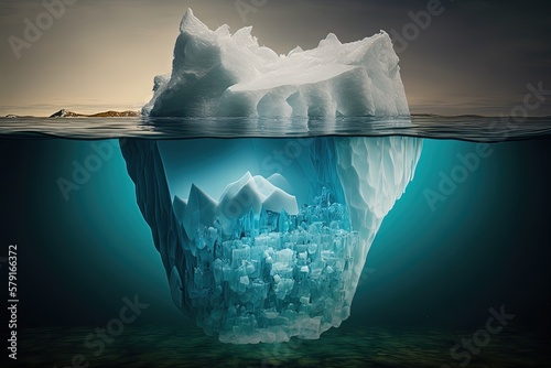 Iceberg illustration inside the ocean, deep web concept. Generative AI photo