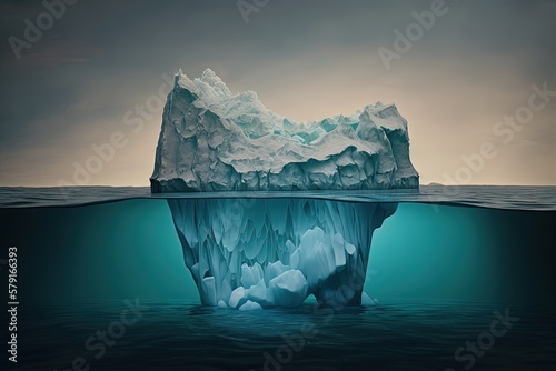 Iceberg illustration inside the ocean, deep web concept. Generative AI photo