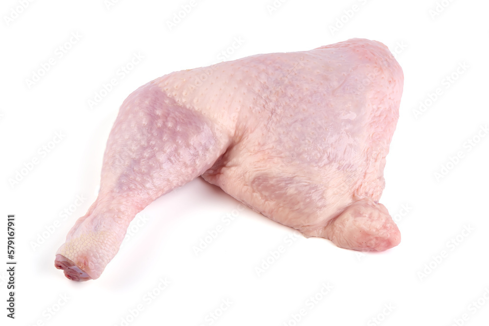 Raw chicken leg quarters, isolated on white background. High resolution