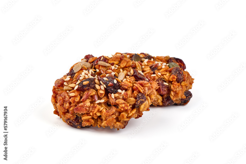Homemade oat cookies with seeds, isolated on white background. Homemade oat cookies with seeds, isolated on white background.