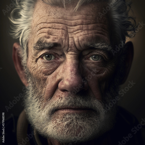 Portrait of an elderly man with a white beard  tanned weather beaten face