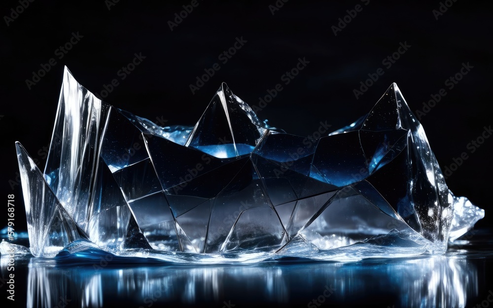 Obraz premium Cracked ice, sharp damaged glass shot in a photo studio. Generative AI.