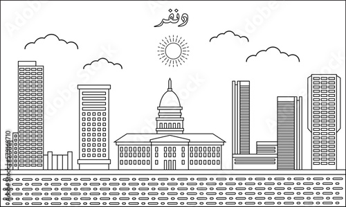 One line art drawing of a Denver skyline vector illustration. Traveling and landmark vector illustration design concept. Modern city design vector. Arabic translate : Denver