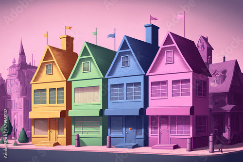 Created with Generative AI technology. milticolored houses photo