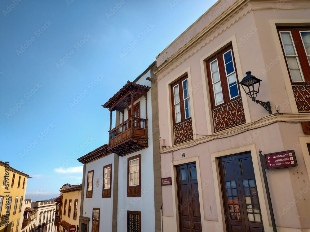 Naklejka premium View on the landscape and cityscape of the La Orotava historic town which sits in a beautiful valley of banana plantations.