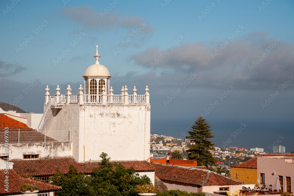 View on the landscape and cityscape of the La Orotava historic town which sits in a beautiful valley of banana plantations.