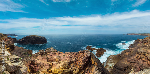 Summer Atlantic rocky coast view, Aljezur, Algarve west, Costa Vicentina, Portugal. Panorama.