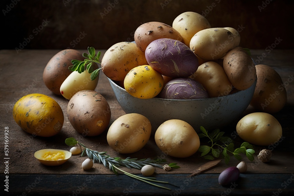 illustration, beautiful raw potatoes, ai generative illustration, beautiful raw potatoes, ai generative