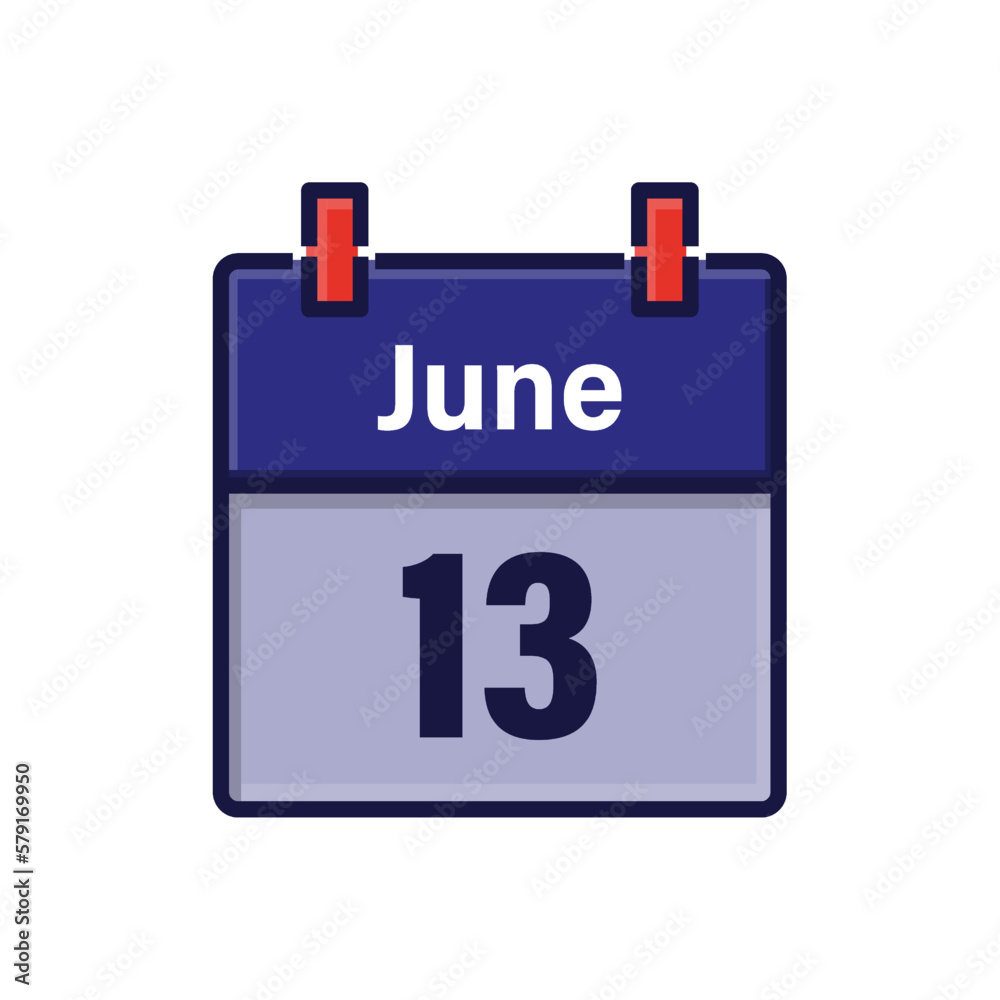 June 13, Calendar icon. Day, month. Meeting appointment time. Event schedule date. Flat vector illustration. June 13, Calendar icon. Day, month. Meeting appointment time. Event schedule date. Flat vector illustration.
