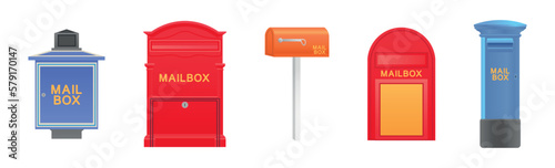 Set of mailboxes on white background