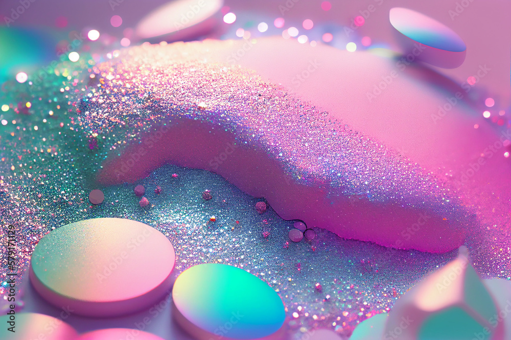 Holographic Glitter Background Pink Blue Green - AI Generated Stock