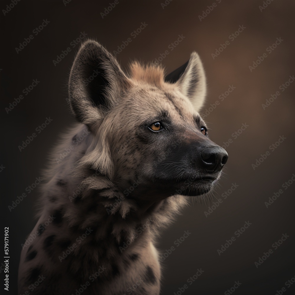 Hyena portrait in a studio with professional lighting. Generative AI Hyena portrait in a studio with professional lighting. Generative AI