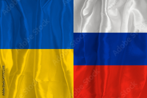 Flag of Ukraine and flag of Russia. Flag of the country of Ukraine and Russia together. Conceptual image of Ukraine and Russian aggression