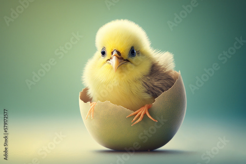 Sweet chick freshly hatched from Easter egg as a digital illustration (Generative AI)