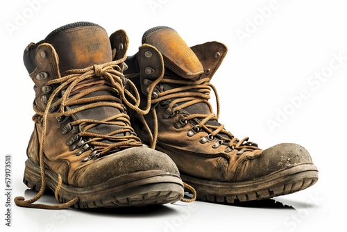 illustration, a pair of old boots with mud, ai generative