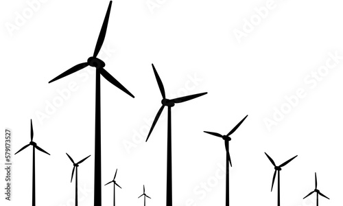 Green energy. Silhouette of wind farms. Windmills. Electricity generation.