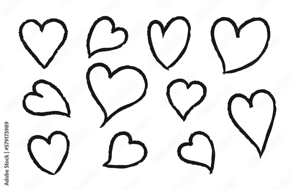 Set of hand drawn heart, strokes of paint, ink, grunge. Doodle hearts collection isolated on white background. Vector illustration Set of hand drawn heart, strokes of paint, ink, grunge. Doodle hearts collection isolated on white background. Vector illustration