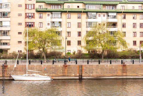 Stockholm. Hammarby sleeping area, residential buildings on the canal.