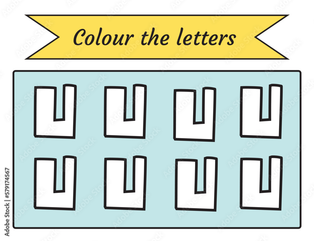 alphabet letters U. Printable worksheet for children's textbooks. Developing skills in coloring. Vector for the baby book. Back to school alphabet letters U. Printable worksheet for children's textbooks. Developing skills in coloring. Vector for the baby book. Back to school