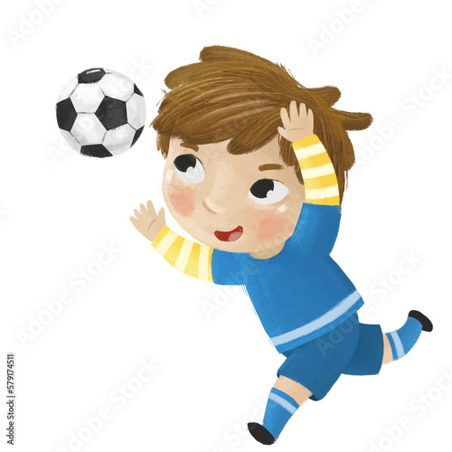 cartoon scene with kid playing running sport ball soccer football - illustration for children © honeyflavour