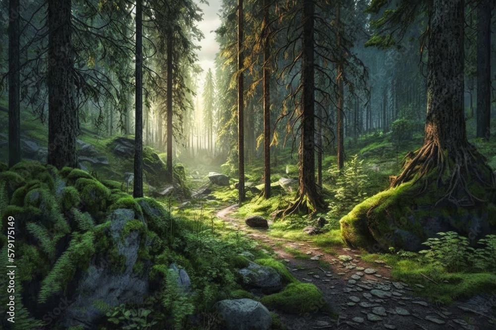 Fototapeta premium Waldpfad Generative AI