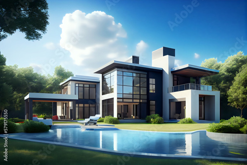 multi-million dollar modern home, swimming pool, luxury house, © Sean Song