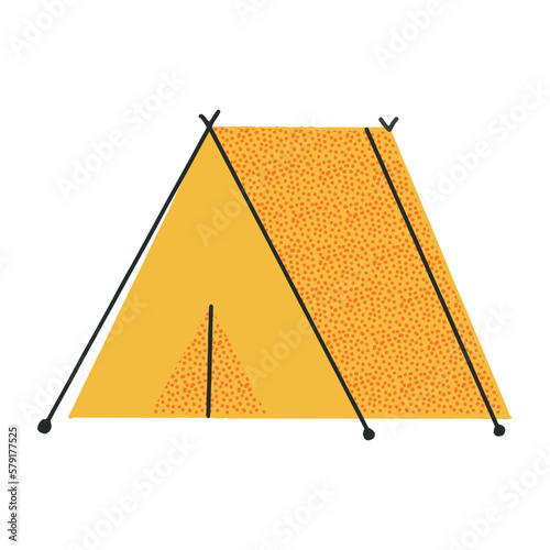 Cute yellow tent with retro vibes, a touristic implement for outdoor vacations, and camping. Vector illustration.