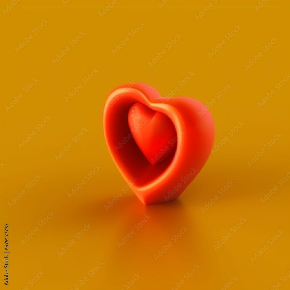 red heart in 3D style on an orange background. A simple image for a graphical user interface. red heart in 3D style on an orange background. A simple image for a graphical user interface.