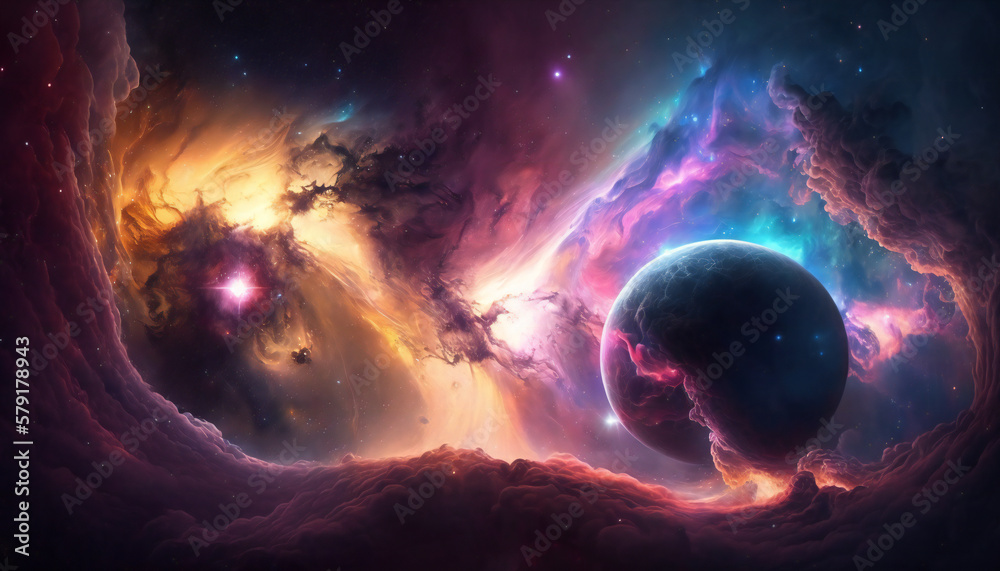 Obraz premium A view from space to a galaxy - Stars and nebula in space - Space wallpaper - Generative AI