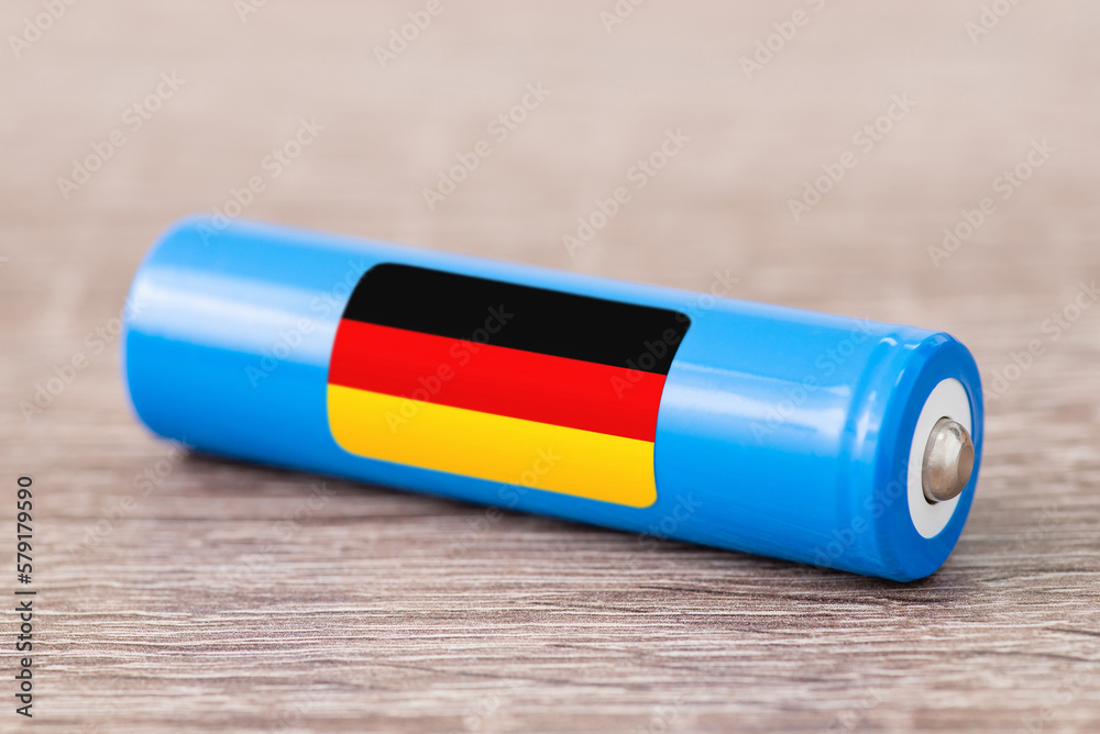 Flag of Germany on 18650 li-ion battery. Producing rechargeable  accumulators in Germany Stock Photo | Adobe Stock
