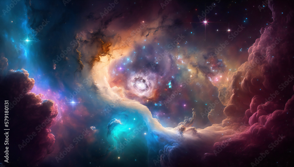 Fototapeta premium A view from space to a galaxy - Stars and nebula in space - Space wallpaper - Generative AI