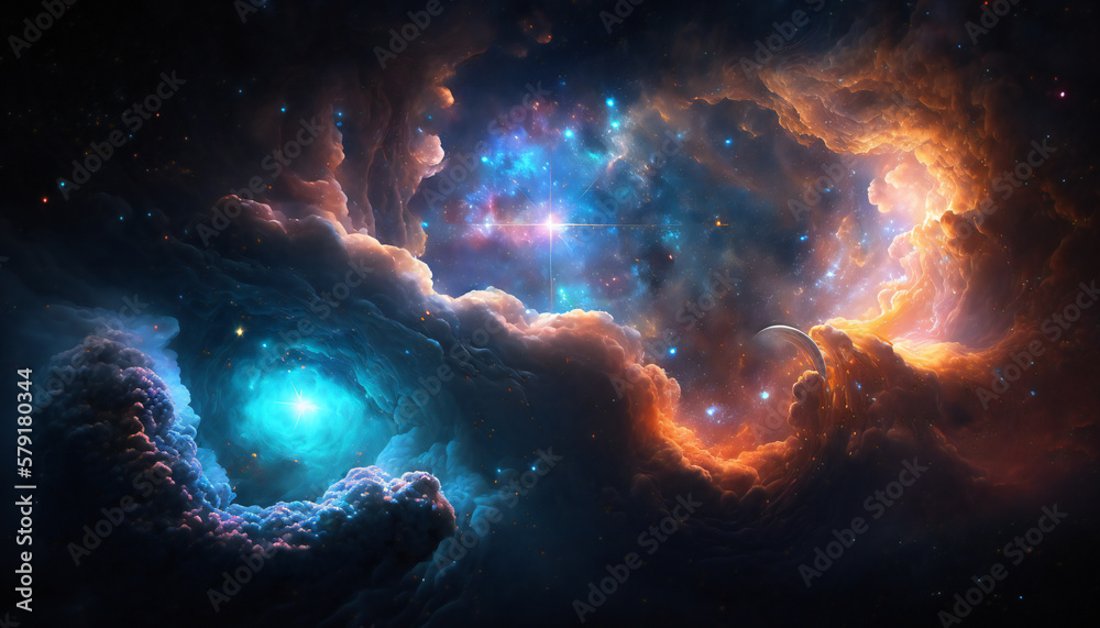 Fototapeta premium A view from space to a galaxy - Stars and nebula in space - Space wallpaper - Generative AI