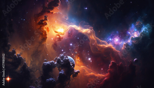 A view from space to a galaxy - Stars and nebula in space - Space wallpaper - Generative AI © The_AI_Revolution