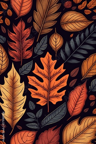 illustration, autumn color sketch pattern background, ai generative