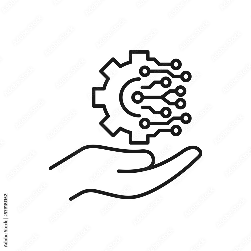 Digital technology gear on hand icon concept isolated on white background. Vector illustration Digital technology gear on hand icon concept isolated on white background. Vector illustration