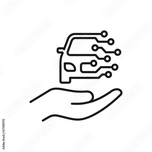 Smart car. Electric vehicle. Automotive technology line icon isolated on white background. Vector illustration