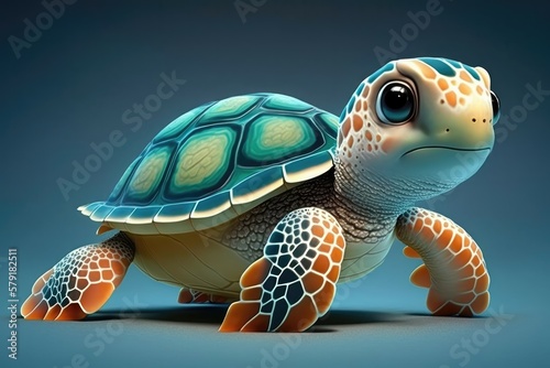 3D cute sea turtle cartoon. Generative AI photo