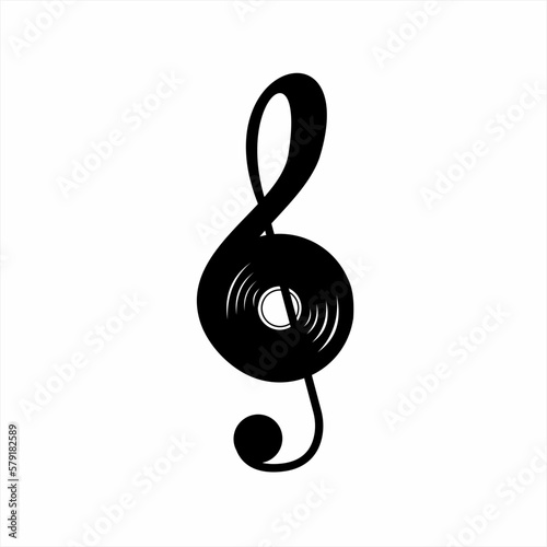 Treble clef icon design. Illustration of treble clef with music disc. Unique treble clef.