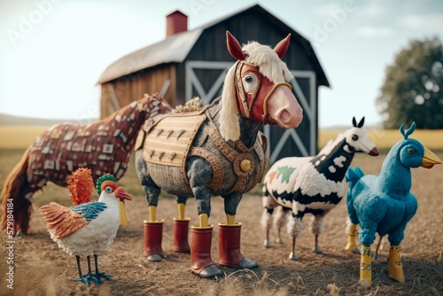Whimsical Animal Farm: High-Quality Ad Photography with Unreal Engine 5 & Insane Details like Ultra-Wide Angle, Depth of Field & Beautifuly Color-Coded Nature , Generative ai photo