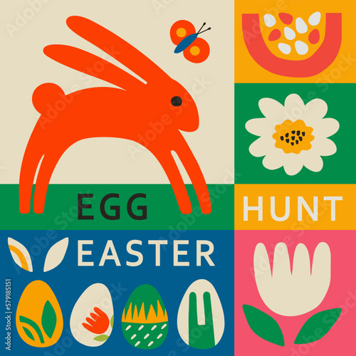 Easter concept vector background elements set. Minimal hand drawn bold graphics style 