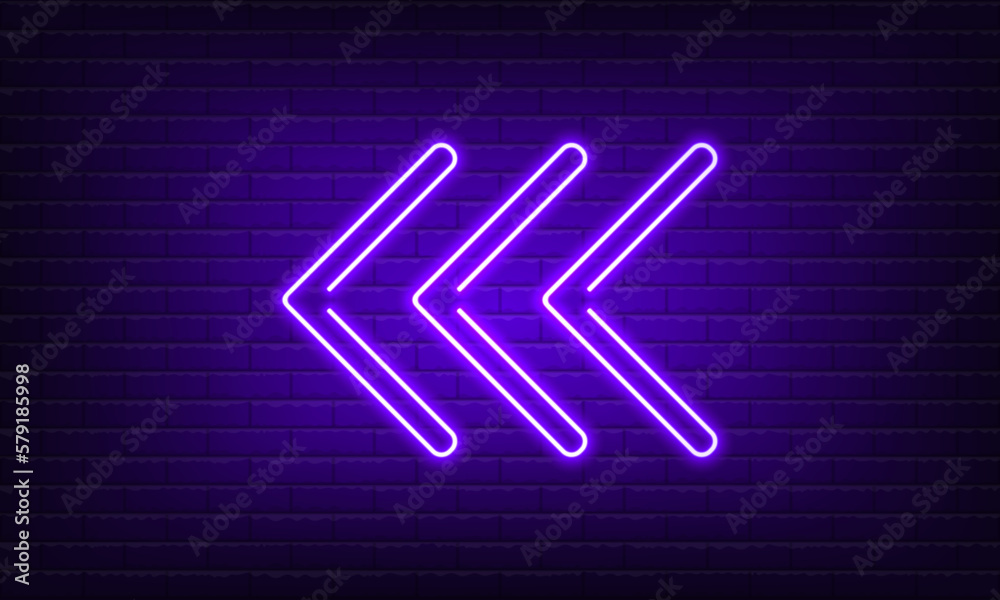 Left Right Neon Sign Neon sign Arrow Left purple on brick wall background. Vintage electric ...