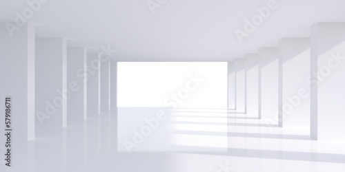 Empty  white  space interior with sunlight and shadow  3d rendering