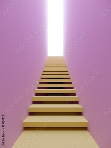 yellow staircase in pink space  3d rendering