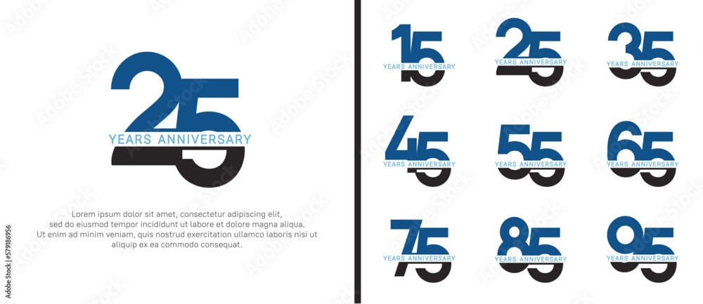 set of anniversary logo style black and blue color on white background for celebration set of anniversary logo style black and blue color on white background for celebration