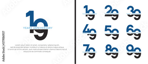 set of anniversary logo style black and blue color on white background for celebration