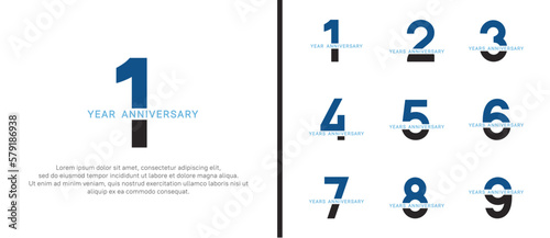 set of anniversary logo style black and blue color on white background for celebration