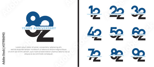 set of anniversary logo style black and blue color on white background for celebration